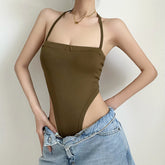 Solid Color Slash Halter Bodysuit